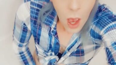 Sexy Feminine Schoolgirl Loves Giving Blowjob and Stroking Her Clitty - 6 image