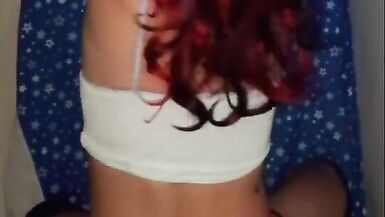 Pink shorts and black gstring stroking to cum in my bathroom - 2 image