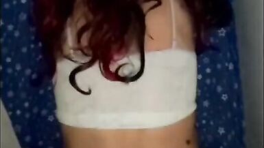 Pink shorts and black gstring stroking to cum in my bathroom - 7 image