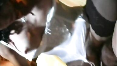 Kinky lady has an orgy with a huge cock shemale and a dude on the couch - 8 image