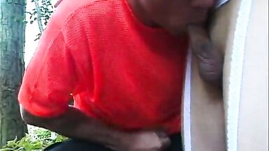 Ladyboy in white lingerie gets her tight tranny ass rammed in the garden - 3 image