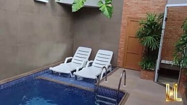 Tgirl Bruna Lima Too Hot Showing Off at the Pool and Taking Leitinho do Boy - 1 image