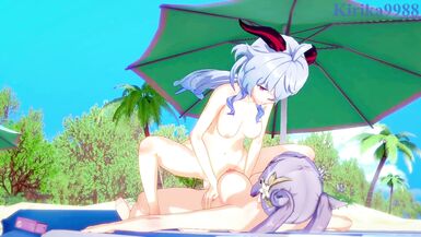 Ganyu and Keqing have intense futanari sex on the beach. - Genshin Impact Hentai - 13 image