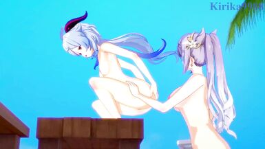 Ganyu and Keqing have intense futanari sex on the beach. - Genshin Impact Hentai