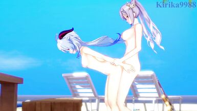 Ganyu and Keqing have intense futanari sex on the beach. - Genshin Impact Hentai - 6 image