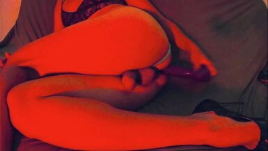 Crossdresser masturbation. Dildo in the ass and high heels on