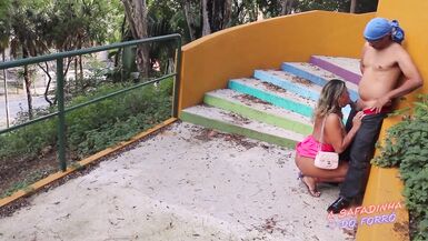 I met a pervert in the square and gave my asshole in public on the stairs - Dogging - Public - 3 image