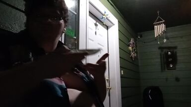 fat ftm smokes and eats outside - 1 image