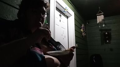 fat ftm smokes and eats outside - 13 image