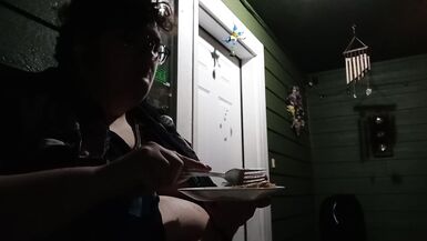 fat ftm smokes and eats outside - 14 image