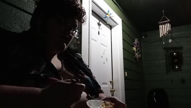 fat ftm smokes and eats outside - 15 image