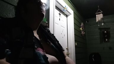 fat ftm smokes and eats outside - 2 image