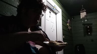 fat ftm smokes and eats outside - 5 image