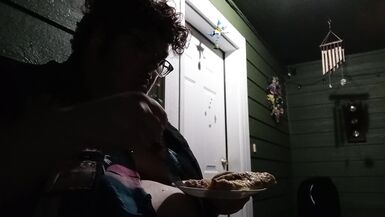 fat ftm smokes and eats outside - 6 image