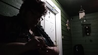 fat ftm smokes and eats outside - 8 image