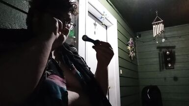 fat ftm smokes and eats outside - 9 image