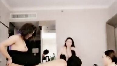 foursome party shoot with a masked dude and three active ladyboys - 6 image