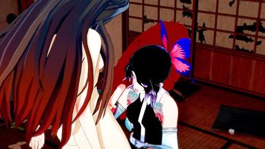 Demon Slayer Futanari - Shinobu x Nezuko Handjob and boobjob - 13 image