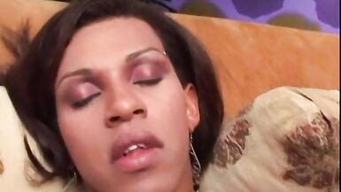 Tranny sucks cock and fucks stud's ass