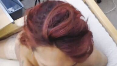 Busty Redhead Tranny Deepthroats a Hard Cock POV - 15 image