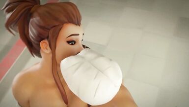 Futanari Threesome Sex, Double Penetration and Facial Cumshot (Ashe, Brigitte, Mei) - 15 image