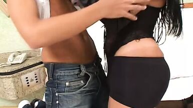 Sexy and tanned tranny spreads guys asshole and licks it - 1 image