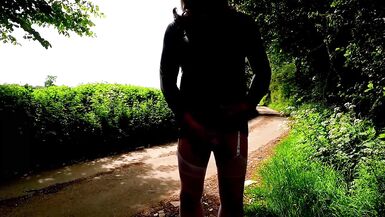 crossdresser kellycd out for Saturday morning drive and masturbating outdoor in black pvc dress and white stockings - 14 image