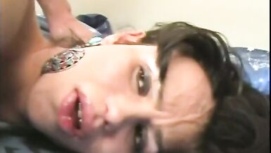 Sultry tranny in sexy white stockings and stilettos getting down and dirty