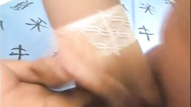 Sultry tranny in sexy white stockings and stilettos getting down and dirty - 15 image