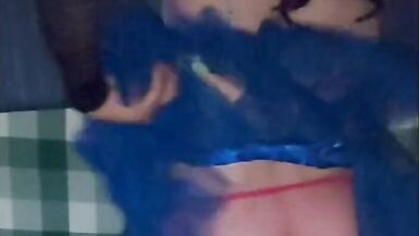 Blue tutu and red fishnet pantyhose scene playing with lovesense  to a squirting end - 2 image