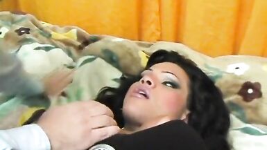 Tanned tranny slut gets pounded doggystyle - 2 image