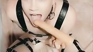 Naughty Trans Kitten Gets Up To No Good In His Leather Bondage - 12 image