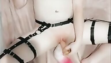 Naughty Trans Kitten Gets Up To No Good In His Leather Bondage - 13 image