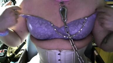 cumming hard with nipple clamps and chains in white corset