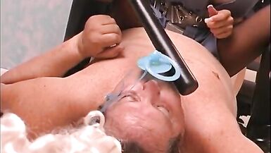 Fat man wearing a diaper has asshole filled domme with a strapon and tranny - 7 image