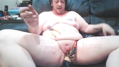 BEST Self Humiliation by FTM trans guy - Fly Lands on Pussy, Hits Cunt With Mallet, BDSM Dildo Stick - 14 image