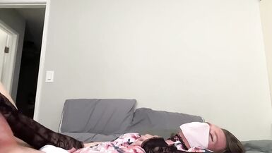 Hung Femboy Moans while Plugged, Rides Toy, and Tastes Cum to celebrate Pride  - 14 image