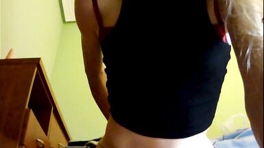 Blonde sexy CD inserting a big black dildo. Double cum shot! - 14 image