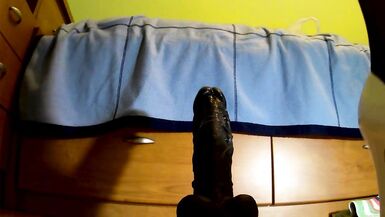 Blonde sexy CD inserting a big black dildo. Double cum shot! - 9 image