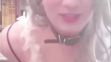 Sissy Anna Rios in sexy white garment plays with her big cock and tastes  cum - 3 image