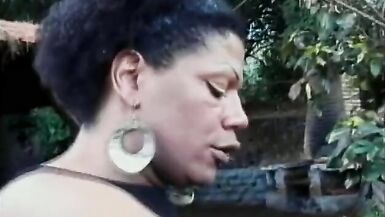 Black shemale Vinicius with big jugs is fond of riding hard pole of her boyfriend on the small glade