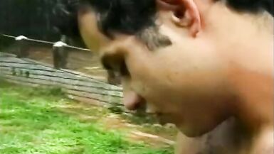 Pretty inexperienced shemale Claudia Hunter with small tits and fair hair in red lingerie was banged on the cutting in a forest - 5 image