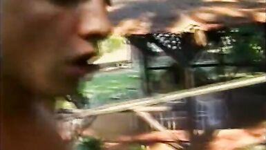 Inexperienced blonde tranny Claudia Hunter in red latex jackboots enjoys getting her butt nailed in the forest - 14 image