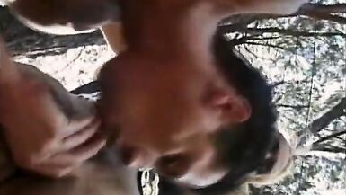 Inexperienced blonde tranny Claudia Hunter in red latex jackboots enjoys getting her butt nailed in the forest - 6 image