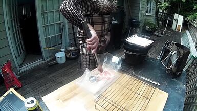 Huge Fake tits cross dresser manning the grill Cumshot finish - 12 image