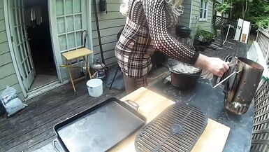 Huge Fake tits cross dresser manning the grill Cumshot finish - 2 image