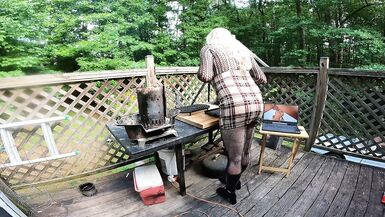Huge Fake tits cross dresser manning the grill Cumshot finish - 9 image