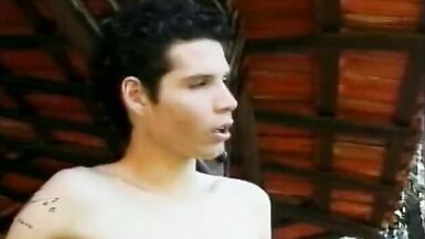 Stud sucks tranny cock then fucks her ass and cums on her belly on the lawn - 6 image