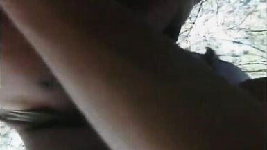 Cute fair-haired tranny got her chocolate eye polished with hard tool in the forest - 4 image