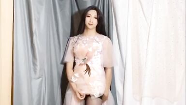 cute ladyboy pissing, masturbate and cumming on her hands for her fans - 13 image